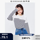 佐丹奴T恤女純棉條紋海軍風(fēng)海魂衫開叉下擺圓領(lǐng)長袖t恤女13322802