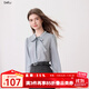 百圖betu女裝2025秋季新款襯衫飄帶設計細條紋通勤長(cháng)袖上衣女2509T69 灰蘭 M