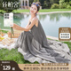 絲柏舍撞色連衣裙2025夏裝新款女裝復(fù)古文藝不規(guī)則時尚吊帶裙