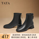 他她（TATA）奶皮靴法式氣質(zhì)短靴女靴通勤瘦瘦靴彈力靴秋冬新WYX02DD4 黑色 38