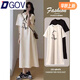 DGOV慵懶風(fēng)短袖連衣裙女2025新款夏裝棉質(zhì)中長款過膝t恤裙夏季長裙子 杏色KO貓 M 建議80-100斤