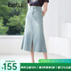 百圖betu女裝2025夏季新款半身裙前開叉棉感牛仔魚尾裙裙子女2505T52 淺牛仔藍(lán) L