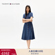 TOMMY HILFIGER25春夏新款女純棉氣質(zhì)休閑文藝風(fēng)收腰顯瘦中長(cháng)款牛仔連衣裙 牛仔藍1BJ 34 S