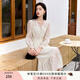 香影米色鏤空刺繡v領(lǐng)連衣裙女2025秋季新款法式溫柔風(fēng)松緊腰裙子 米色 M