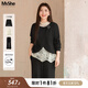 MsShe【三件套蕾絲打底衫衛(wèi)衣闊腿褲套裝】大碼女裝2025秋裝胖mm巨顯瘦 【三件套】黑色現(xiàn)貨 2XL