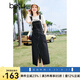 百圖betu女裝春夏新款背帶裙減齡設(shè)計感開叉牛仔背帶裙女2403D10 深牛仔藍 S
