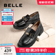 百麗（Belle）元寶樂(lè )福鞋女2025秋新棕色英倫粗跟小皮鞋單鞋D2S1DCA5預售 黑色-寬版 38 (240mm)