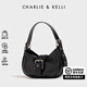 CHARLIE&KELLI CK品牌包包女包2025新款送女友生日禮物復古辣妹時(shí)尚腋下月牙包 黑色