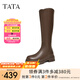 他她（TATA）厚底V口長筒靴女靴彈力瘦瘦靴騎士靴秋冬新7D282DG4 棕色 38