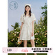 紫涵（ZIHAN）紫涵滿印花方領(lǐng)連衣裙女夏季森系田園風(fēng)寬松高腰短袖短裙 米底印花 S