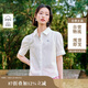 茵曼通勤壓褶泡泡袖全棉襯衫夏季女裝翻領(lǐng)刺繡襯衣上衣 白色  XL