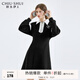 秋水伊人翻領(lǐng)學(xué)院風(fēng)衛衣連衣裙春秋新款女裝顯瘦百搭裙子 黑色 M