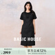 Basic House/百家好撞色休閑夏季假兩件設(shè)計感氣質(zhì)感短袖連衣長裙 黑酸 M