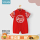 優(yōu)奇滿月百天禮服男寶寶夏季衣服嬰兒紅色中國(guó)風(fēng)連體衣百天抓周服夏裝 紅色 73cm