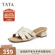 他她（TATA）法式粗跟拖鞋2025秋季新款女鞋簡(jiǎn)約復古氣質(zhì)時(shí)裝涼鞋 米白 （粗跟款） 36