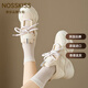 NOSSKISS高端品牌內增高厚底老爹鞋女2025最新款松糕休閑鞋小個(gè)子小白鞋女 米白色平底 【精美禮盒裝】 37 【標準碼】
