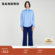 SANDRO秋冬女裝法式氣質(zhì)休閑直筒褶邊衣襟珍珠藍色長(cháng)袖棉質(zhì)襯衫 47/藍色 M (2)