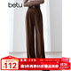 百圖betu女裝冬季新款休閑褲高腰顯瘦燈芯絨闊腿褲褲子女2410T84 咖啡色 M