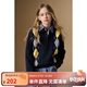 ELLE KIDS高智學(xué)院感菱格Polo領(lǐng)毛衣秋季女童新款翻領(lǐng)針織正肩套頭毛衣