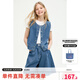 ELLE KIDS童裝 25夏季女童假日風(fēng)半松緊腰透氣牛仔廓版休閑直筒五分褲 牛仔藍 160 （S）