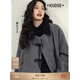 闊色（kuose）新中式拼色翻領(lǐng)短款毛呢外套秋冬新款女氣質(zhì)寬松國風(fēng)上衣 灰色 L