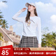 百圖betu女裝2025秋季新款T恤趣味印花收腰抽褶長袖上衣女2508T92 白色 M
