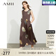AMII2025夏季新款宋代美學(xué)國潮印花無(wú)袖緞面寬松圓領(lǐng)連衣裙女 巧克力 165/88A/L