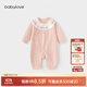 babylove女寶寶連體衣純棉提花哈衣爬服春秋季刺繡可愛(ài)嬰幼兒衣服 蝶戀花-半見(jiàn)粉 80cm