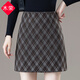 木榮 毛呢格紋半身裙女秋冬2025新款復古高腰小個(gè)子包臀a字裙一步短裙 咖格 M (建議92-102斤)
