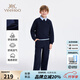 英氏（YEEHOO）男童套裝兒童衛(wèi)衣褲子兩件套秋季新款衣服休閑運動風春秋中大童裝 云舒蝶影套裝-深藍 【棉柔親膚】 160