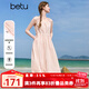 百圖betu女裝2025夏季新款連衣裙抽繩收腰無袖減齡背心裙子女2506T55 淺粉紅 S