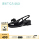 蹀愫（tigrisso）甜美減齡漆皮蝴蝶鞋中粗跟時(shí)裝包頭涼鞋女TA43109-52黑色36 230mm