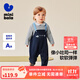 minibala巴拉嬰幼兒連體衣條紋背帶假兩件可外穿寶寶衣服新款2025秋新款 藍色調00488 90cm