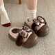 細細條（XIXITIAO）軟萌Lolita可愛(ài)兔耳朵棉拖鞋少女心外穿家居厚底毛毛鞋冬 深棕色【格子蝴蝶結】 38-39 【標準碼】