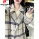 皮爾卡丹（pierre cardin）格子雙面羊絨呢子大衣女中長(cháng)款2025秋冬新款感小個(gè)子毛呢外套 綠色格子 S . （105-115斤）