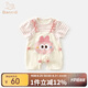 班喜迪嬰兒衣服夏裝嬰幼兒連體衣短袖公主寶寶哈衣爬服夏季假兩件外出服 粉色 80cm