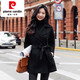 皮爾卡丹（pierre cardin）紅色雙面羊絨大衣女新款中長款2025年秋冬裝結婚修身毛呢外套 鋼琴黑 L 135-150斤