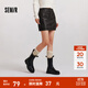 森馬（Semir）陳都靈同款半身裙女高腰柔軟PU仿皮裙子2024冬新款酷感辣妹短裙 黑色調00399 S