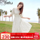 百圖betu女裝2025夏季新款連衣裙V領(lǐng)波點(diǎn)飄逸蛋糕裙雪紡裙子女2504T95 米白 L