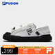 FILA FUSION斐樂潮牌女鞋一腳蹬半拖帆布鞋板鞋穆勒鞋運動鞋 雪白/黑-SB 37.5