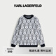 Karl Lagerfeld卡爾拉格斐輕奢老佛爺男裝 冬款羊毛黑白Logo長袖套頭針織衫 黑白 L