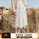 紫涵（ZIHAN）紫涵褶皺拼接網(wǎng)紗仙女裙女秋季甜美高腰中長(cháng)款a字半身裙 米底繡花 S