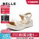 百麗（Belle）寬條帶休閑涼鞋女商場(chǎng)同款真皮厚底涼鞋D6N2DBL5 米白 38 (240mm)