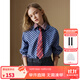 ELLE KIDS童裝 格紋繡花長(cháng)袖襯衫女童秋季新款經(jīng)典復古學(xué)院風(fēng)上衣 藏青藍格 165 (M)