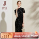 經(jīng)典故事（JANE STORY）新中式國風絲絨燒花連衣裙女2025夏季新款復古立領典雅顯瘦旗袍裙 黑灰花 M