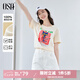 歐莎（OSA）港風(fēng)奶油杏色英文印花短袖女2025新款寬松顯瘦內搭T恤上衣 米杏色 M