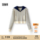 森馬（Semir）針織開(kāi)衫女短款海軍領(lǐng)溫柔系春2025新款文藝寬松條紋衫少女感 白藍色調00318 M 160/84A