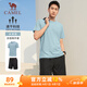 駱駝（CAMEL）運動套裝男跑步健身服短袖兩件套 C1S2YL6665 水波藍/黑色 XL