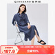 佐丹奴裙子女文藝風(fēng)開(kāi)叉下擺暗條紋長(cháng)袖襯衫連衣裙女05465070