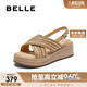 百麗編織涼鞋女25夏新厚底增高度假風(fēng)涼鞋B2640BL5 杏色 37